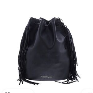 Victoria's Secret Black Leather Fringe Tote